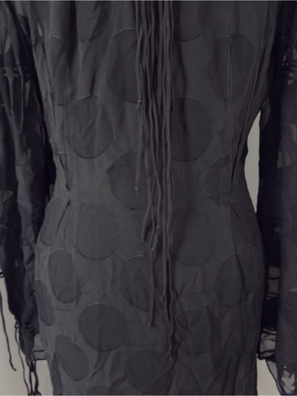Carolina Herrera Black Sheer Polka-Dot Button-Front Long Sleeve Dress size 8 - Picture 6 of 6